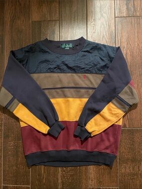 Men's Vintage Colorblock Crewneck Sweater in Navy, Mustard, Olive, Burgundy